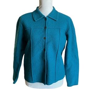 Karen Scott Petites Turquoise Caribbean Blue 100% Wool Button Up Jacket Shirt